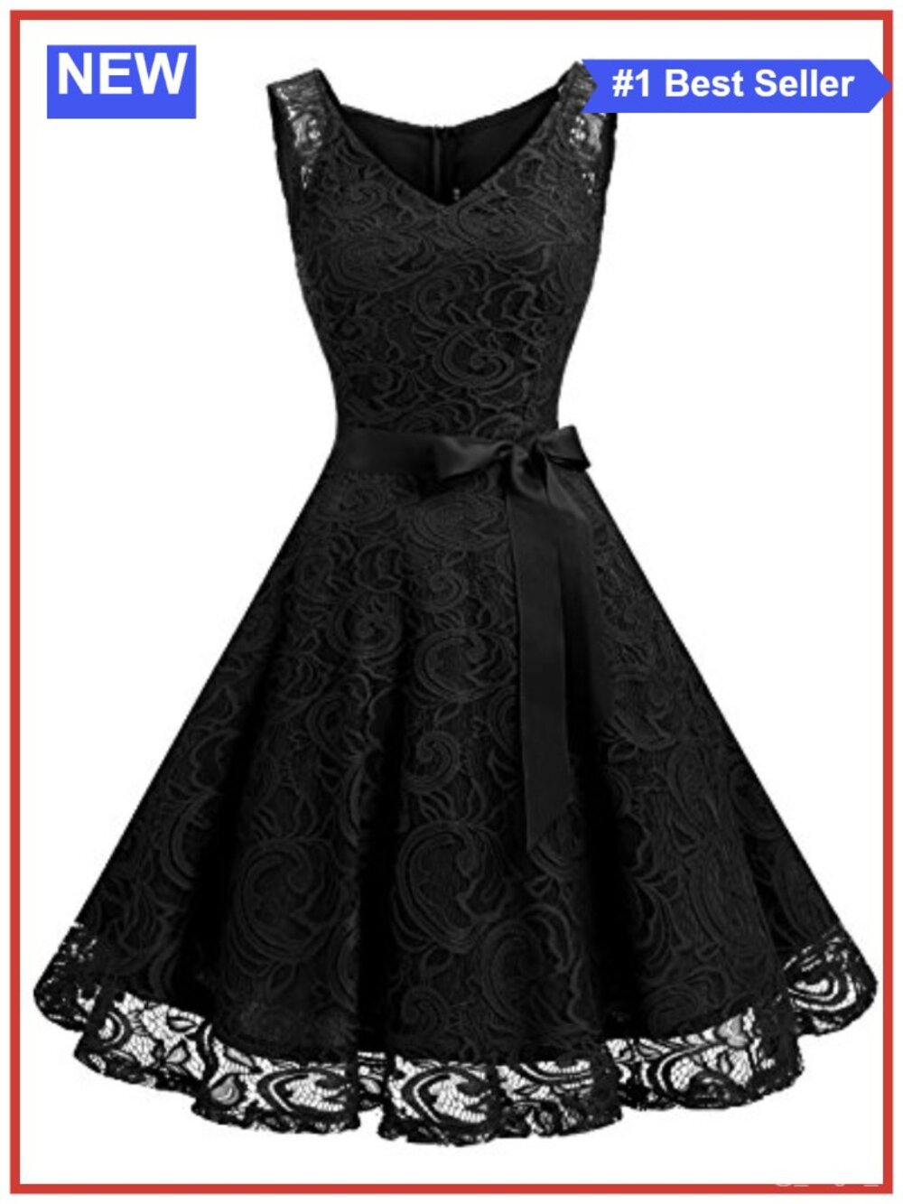 Floral Lace V Neck Cocktail Party Dress Knee Length A-Line Sleeveless